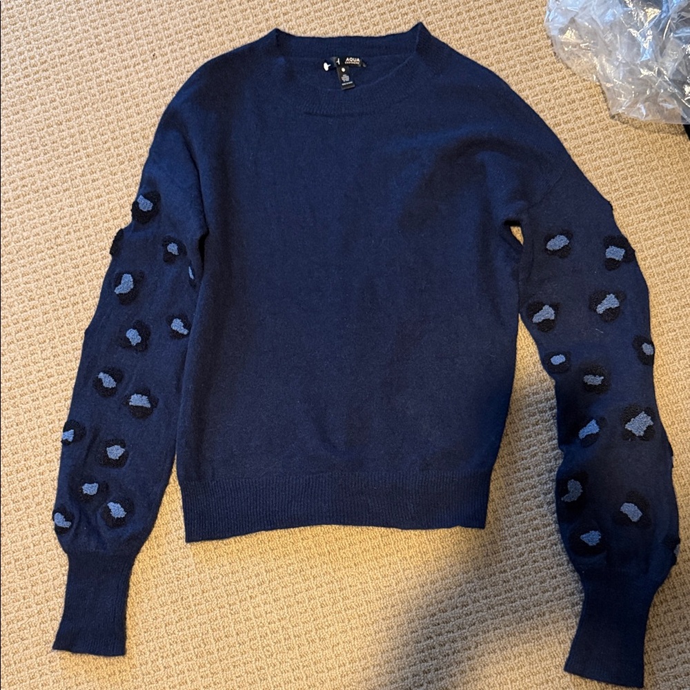 100% cashmere Midnight Blue Sweater with decorative sleeve